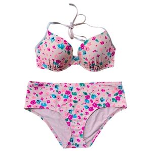 Aerie 2 Piece Pink Floral Bikini Swimsuit Large